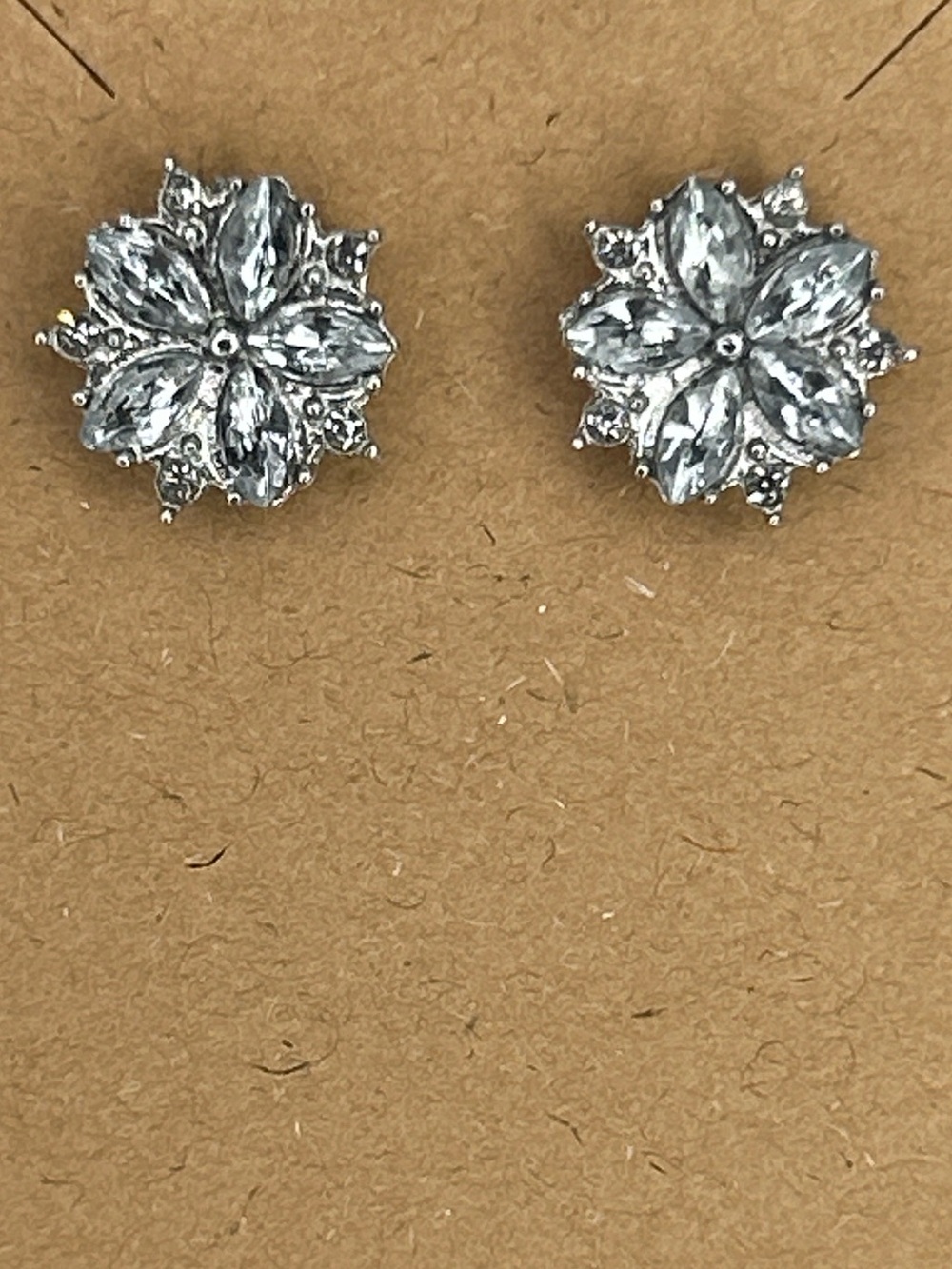 Silver Floral Crystal Stud Earrings - Elegant Fashion Jewelry - Picture 5 of 5